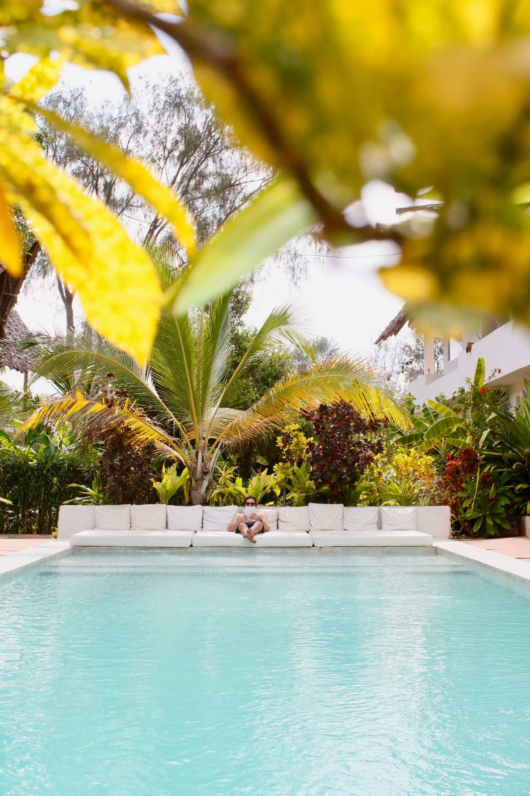 The large central pool and tropical garden at Kuwa Zanzibar